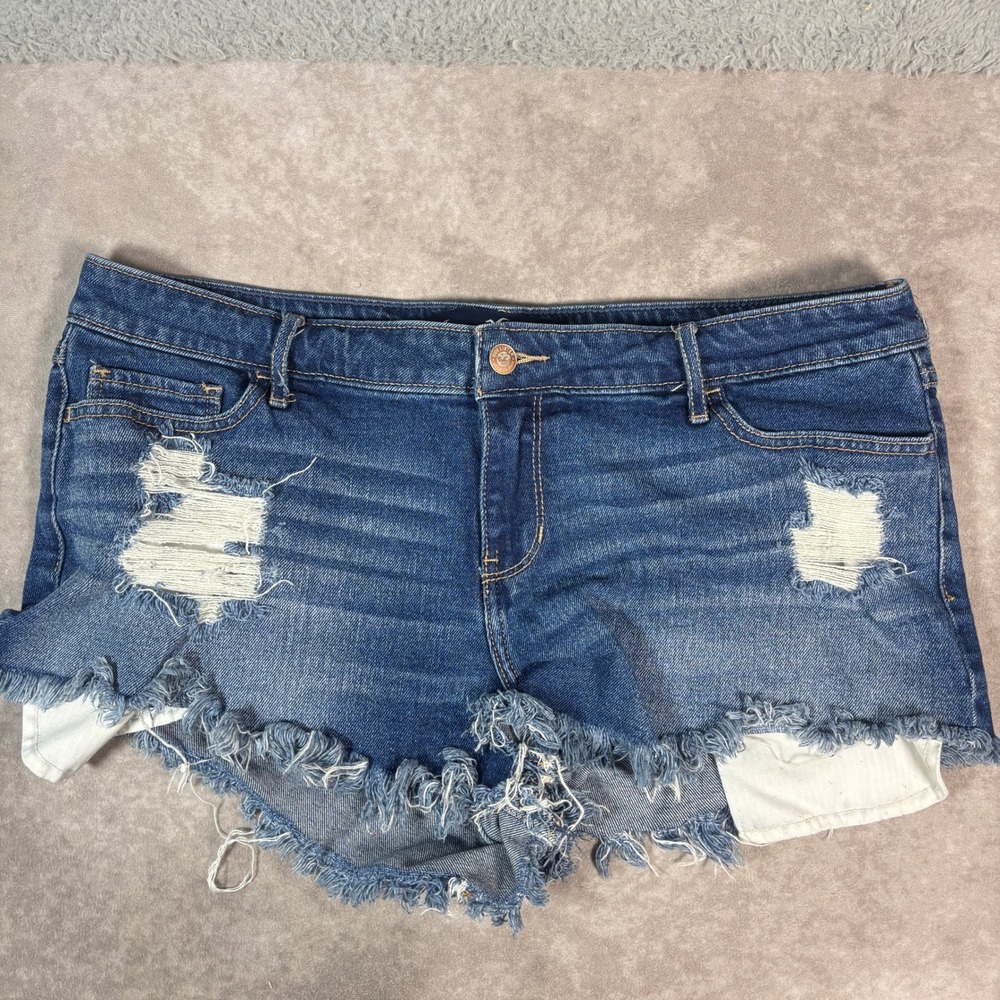 Hollister Denim Shorts Womens 15 Blue Low-Rise Short-Short Embroidered Cutoff